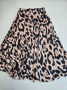 NWT Sanctuary Womens Pleated Leopard Print Satin Midi Skirt XS